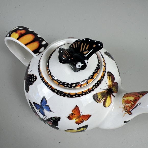 Paul Cardew Butterflies Ceramic Teapot 2007  Butterfly Finial Multicolor 20oz - Picture 11 of 13